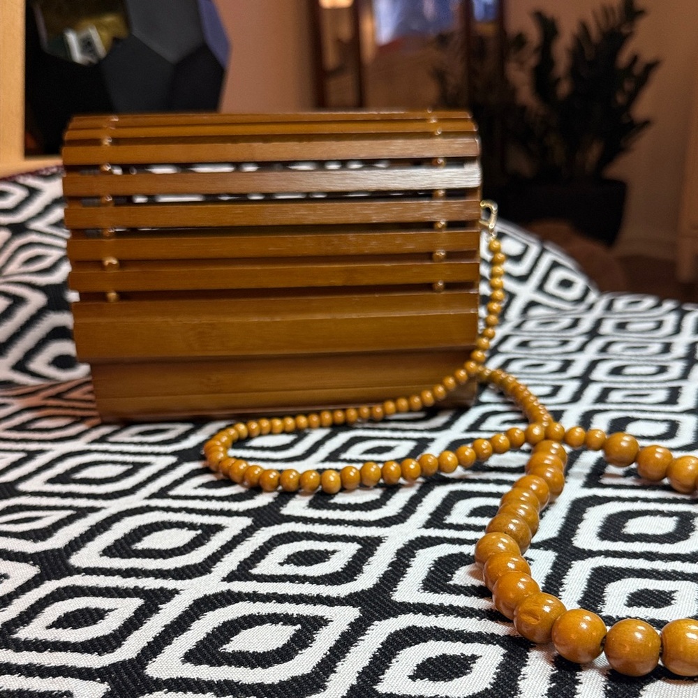Chic Wooden Handbag with Beaded Strap